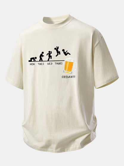 Comfort Fit Cotton T-Shirt with Beer Weekly Plan Print