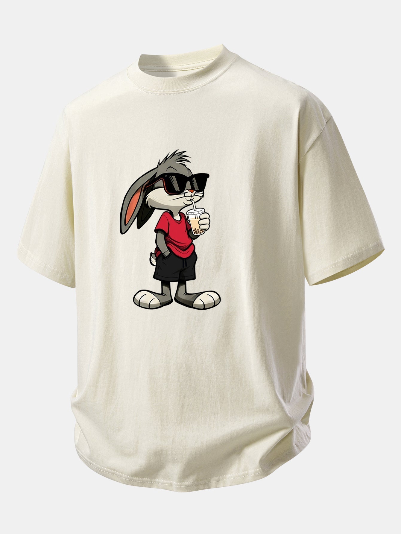 Comfortable Cartoon Rabbit Graphic Cotton Tee