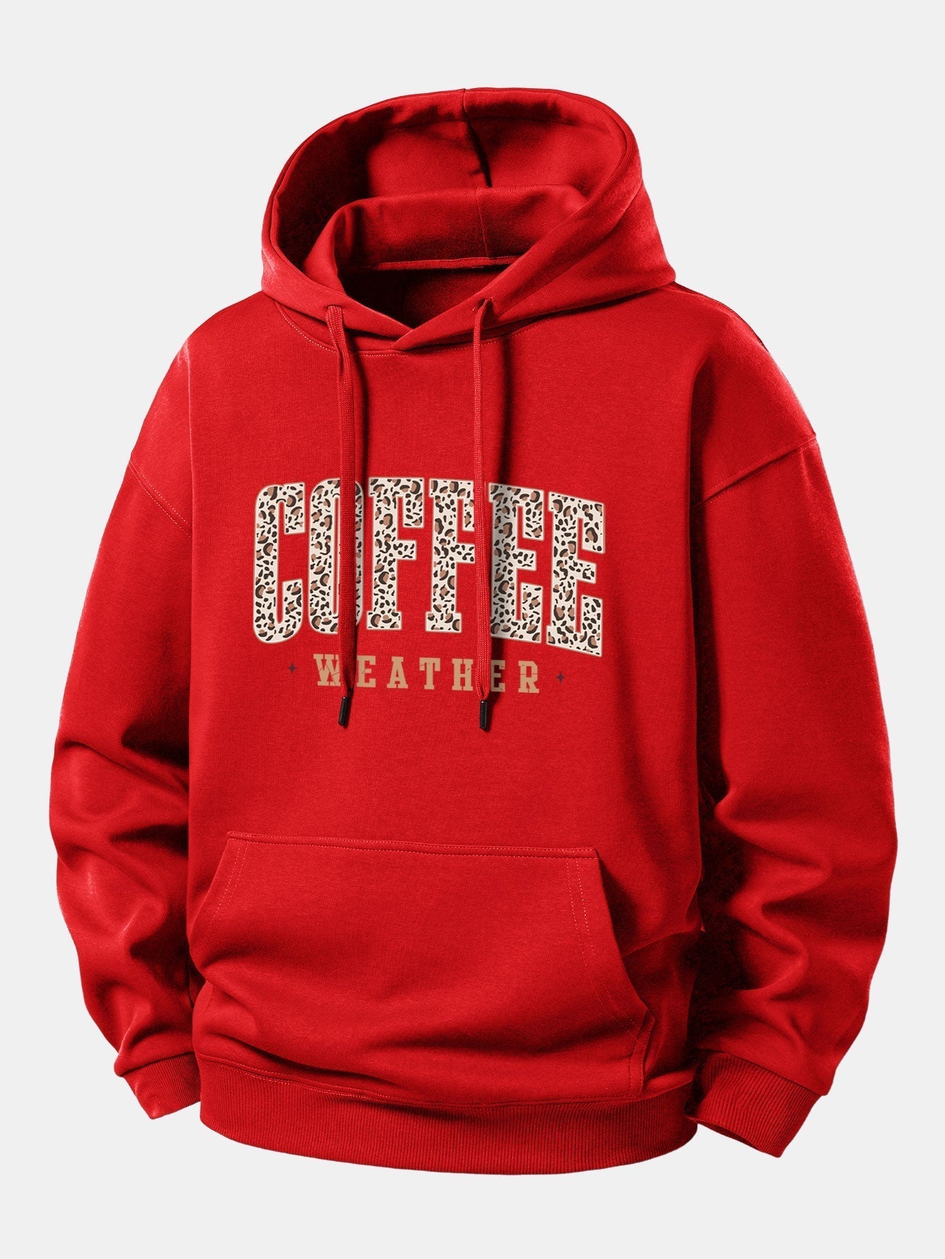 Relaxed Fit Hoodie with Leopard Coffee Weather Print