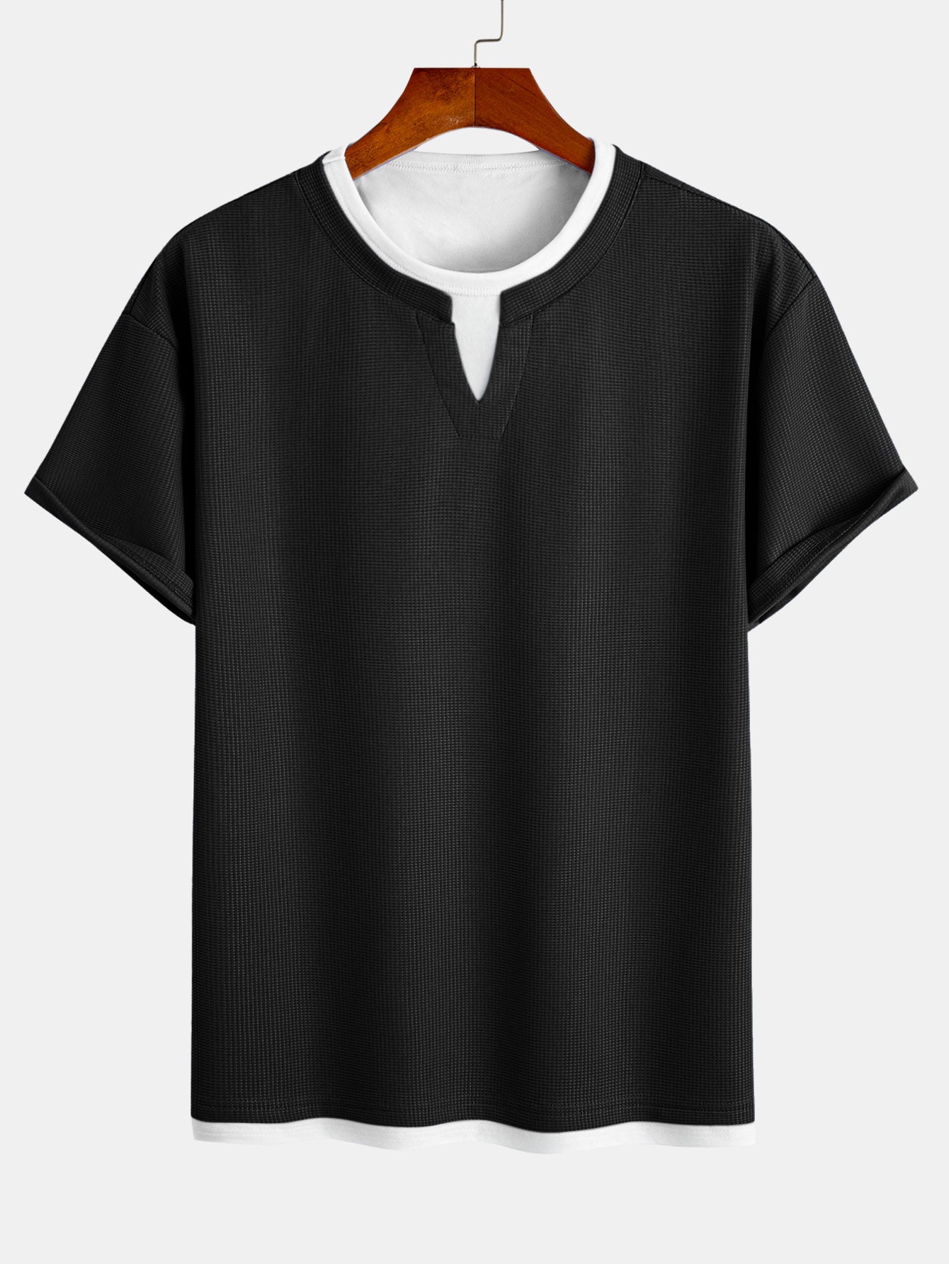 Comfortable 2-in-1 Waffle T-Shirt with Notched Collar