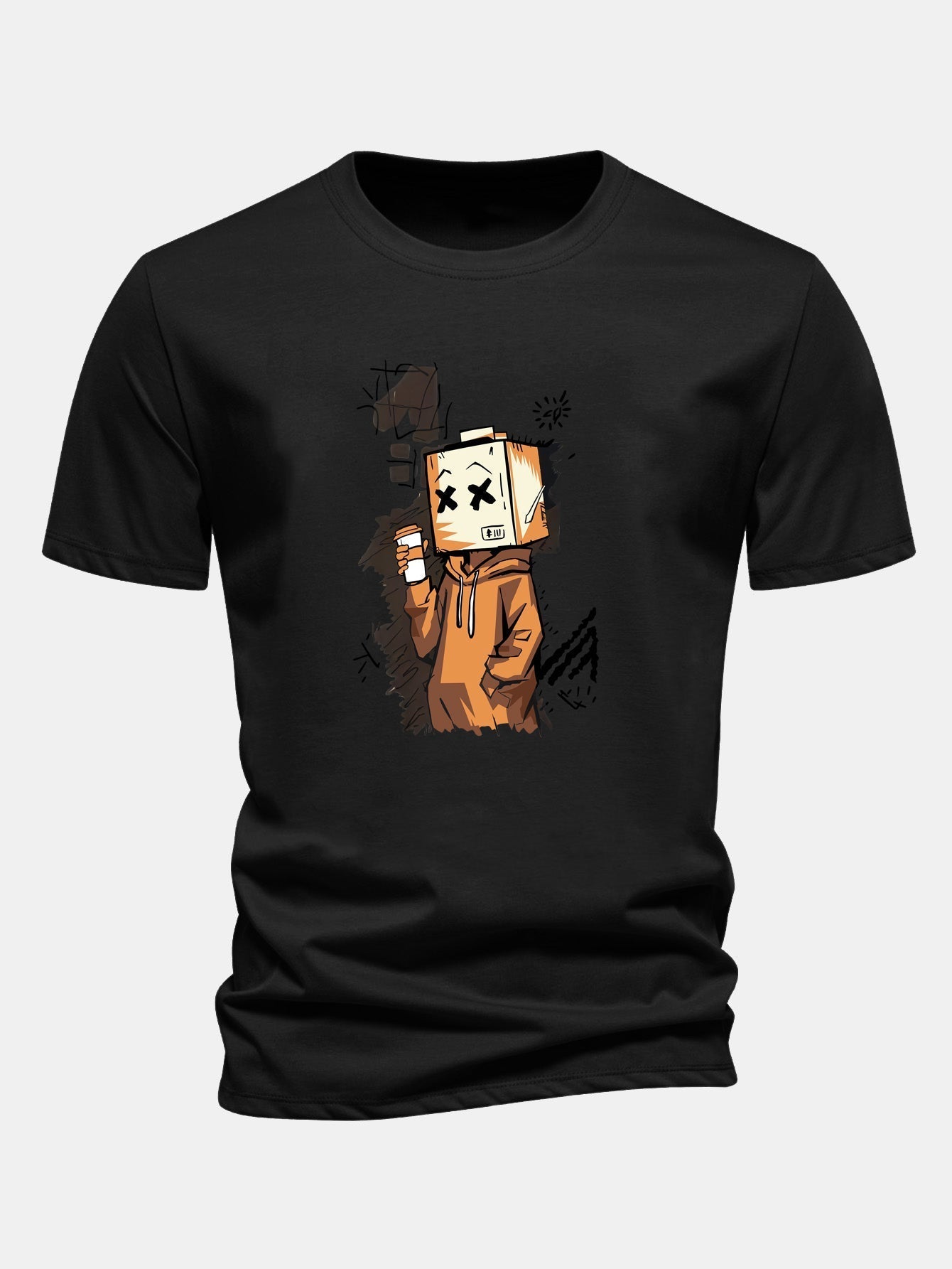 Classic Fit Cotton T-Shirt with Cartoon Box Head Design