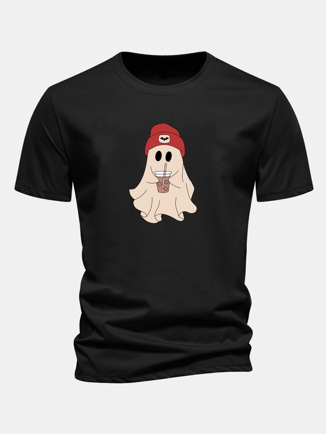 Classic Fit Red Cotton T-Shirt with Ghost Print