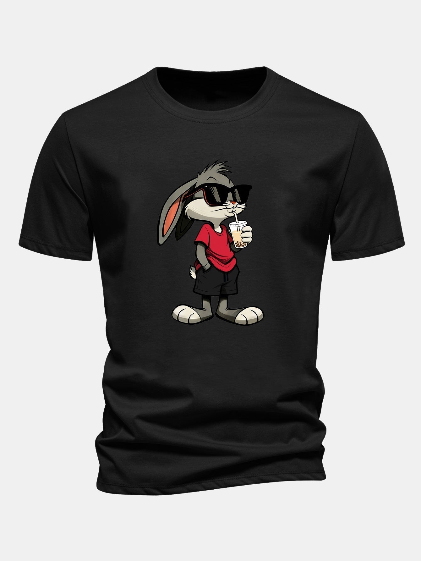 Classic Fit Cotton T-Shirt with Cartoon Rabbit Design