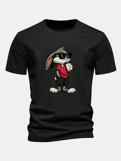 Classic Fit Cotton T-Shirt with Cartoon Rabbit Design