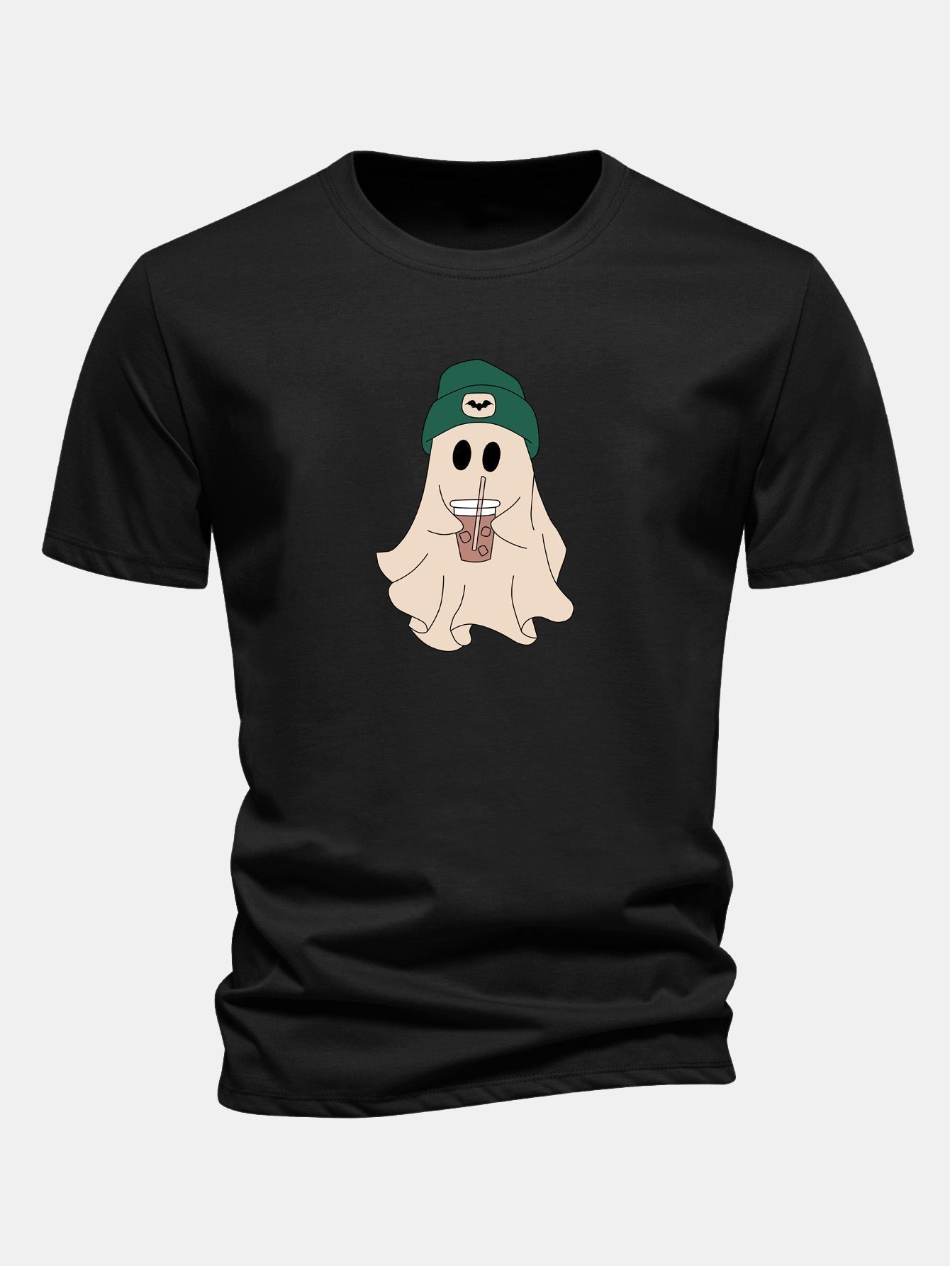 Regular Fit Dark Green Cotton T-Shirt with Ghost Print
