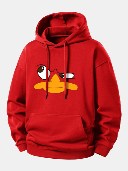 Relaxed Fit Hoodie with Emoji Duck Design