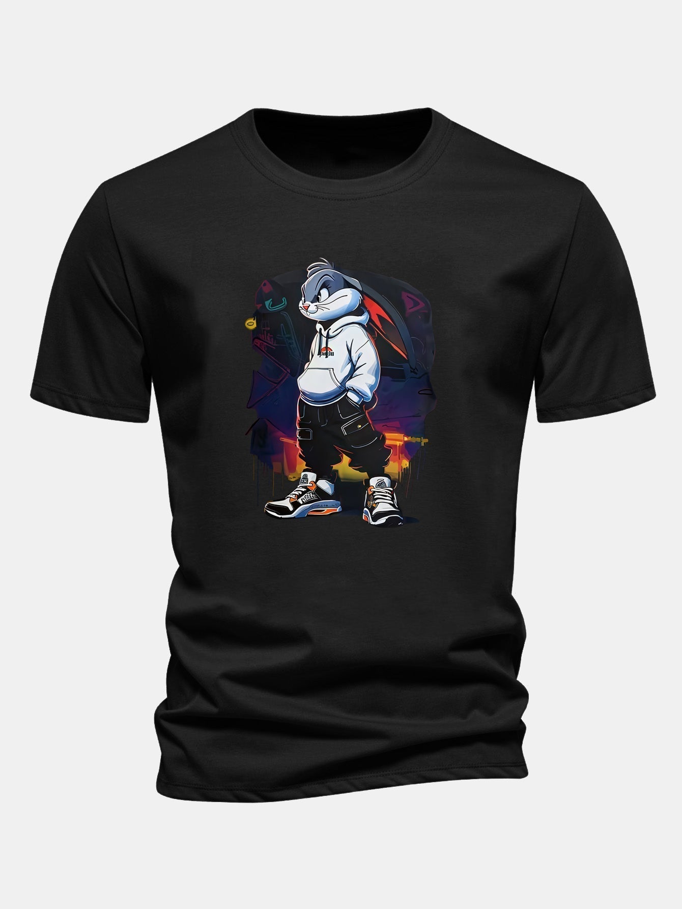 Classic Fit Cotton T-Shirt with Cartoon Rabbit Design