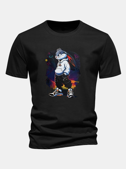 Classic Fit Cotton T-Shirt with Cartoon Rabbit Design
