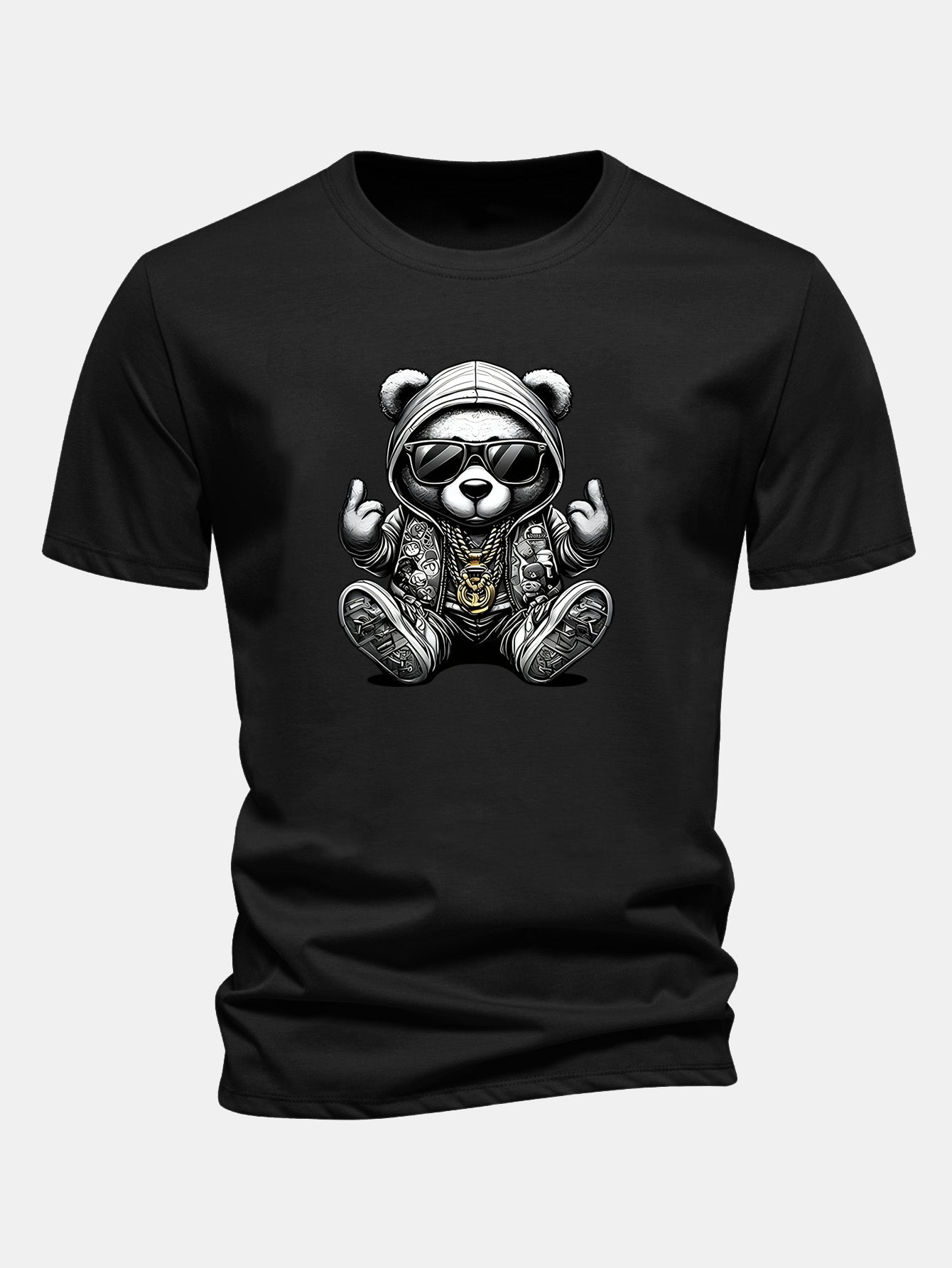 Classic Fit Cotton T-Shirt with Hip Hop Bear Graphic