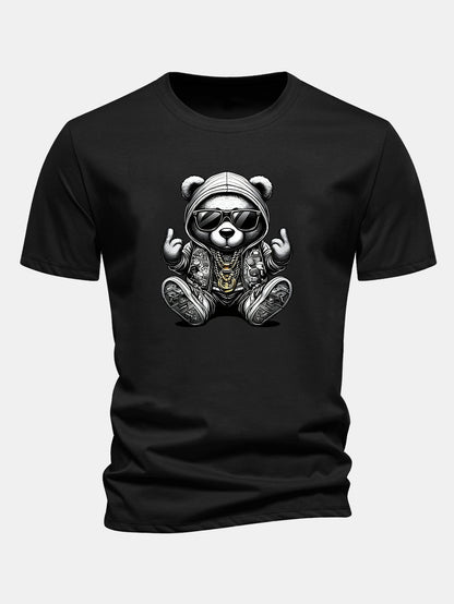 Classic Fit Cotton T-Shirt with Hip Hop Bear Graphic