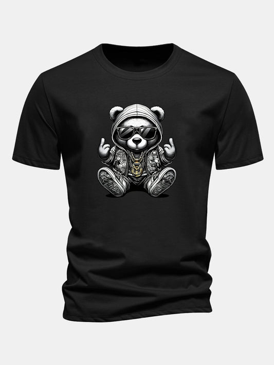 Classic Fit Cotton T-Shirt with Hip Hop Bear Graphic