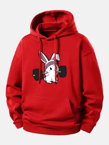 Relaxed Fit Hoodie with Fitness Rabbit Print