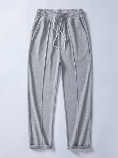 Comfortable 2-in-1 Notched Collar Waffle T-Shirt & Pleated Waffle Straight Leg Pants