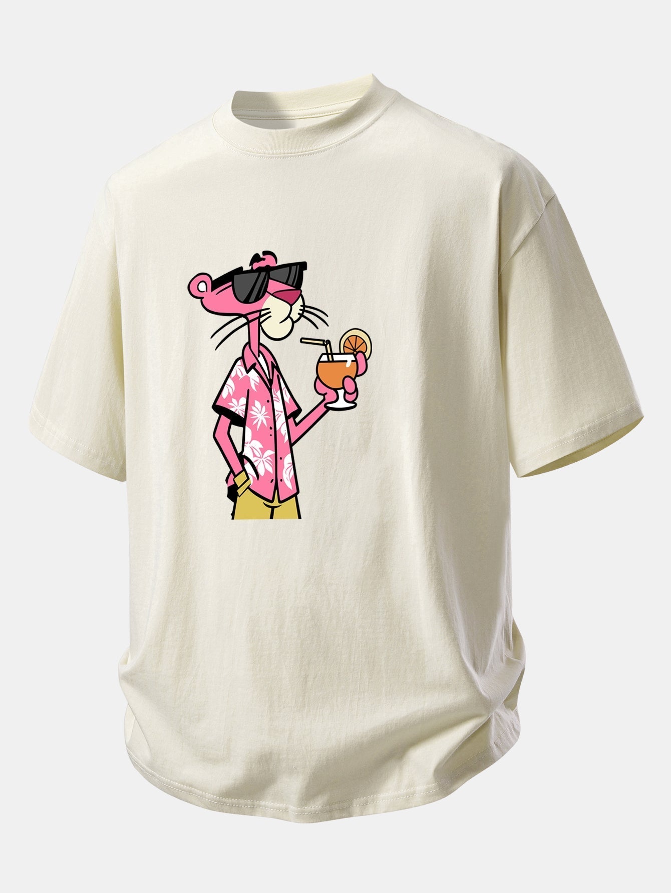 Relaxed Fit Pink Panther Print Cotton Tee for Vacation