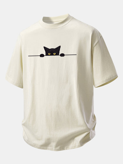 Comfortable Black Cat Graphic Cotton T-Shirt