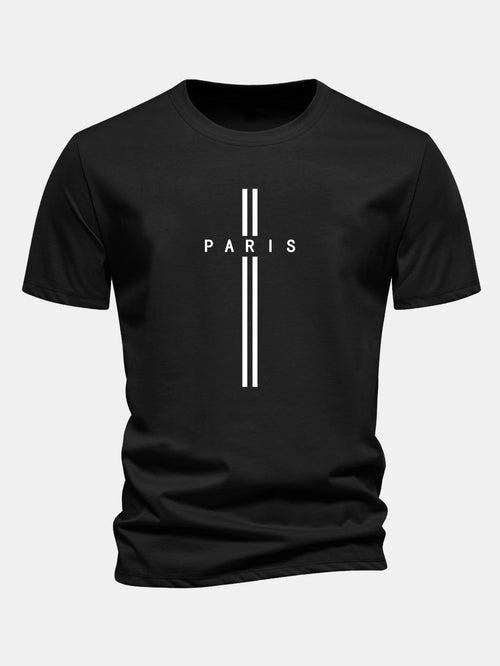 Classic Fit Cotton T-Shirt with Paris Stripe Design