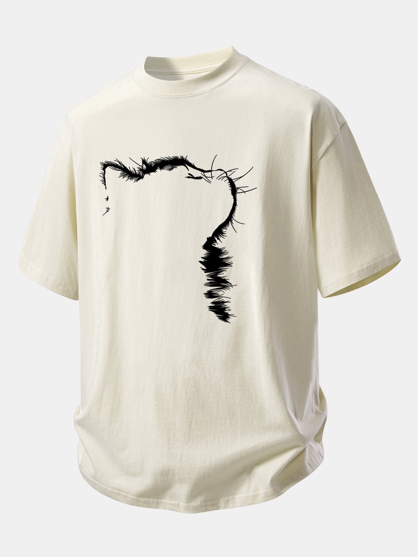 Comfortable Cat Print Cotton T-Shirt with Relaxed Fit