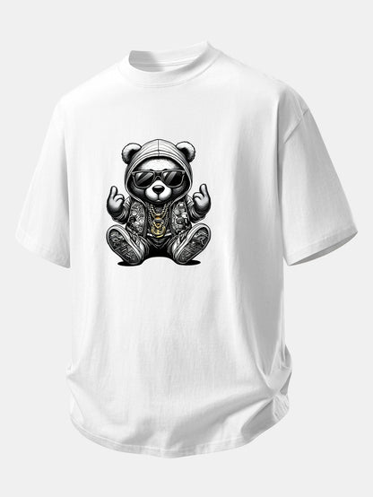 Comfortable Hip Hop Bear Graphic Cotton Tee