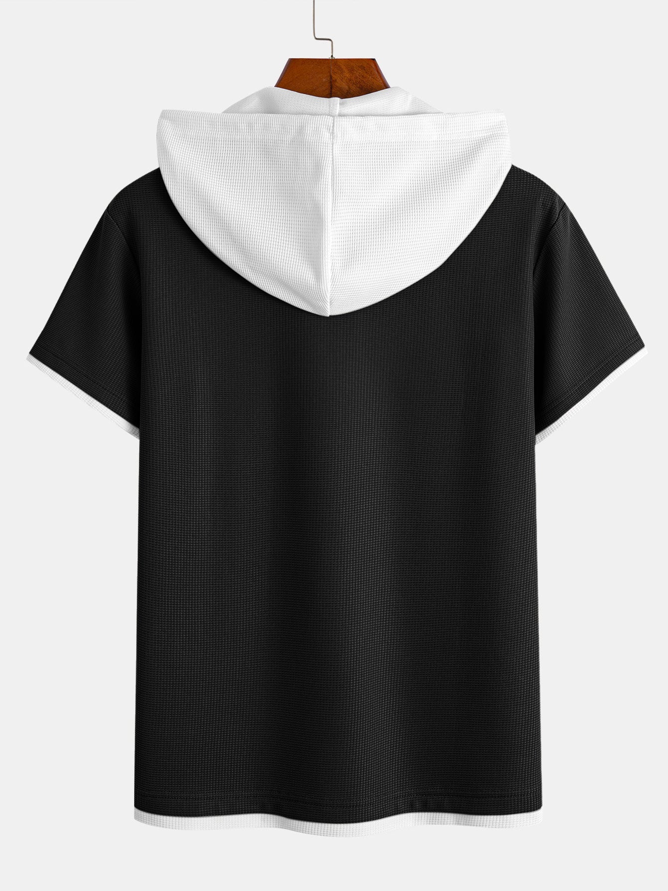 Two-Tone Button-Up Waffle Knit Hooded Tee