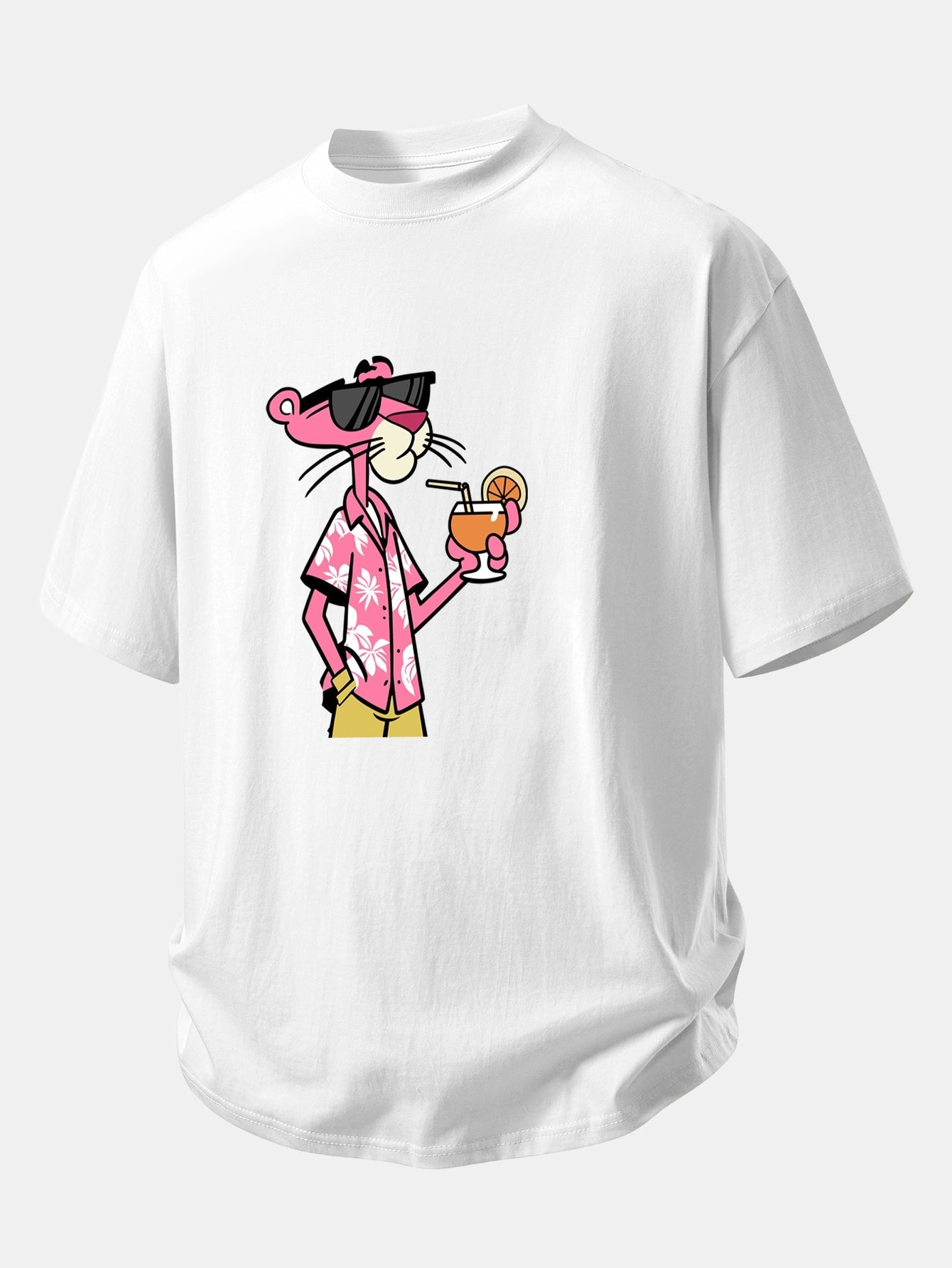Relaxed Fit Pink Panther Print Cotton Tee for Vacation