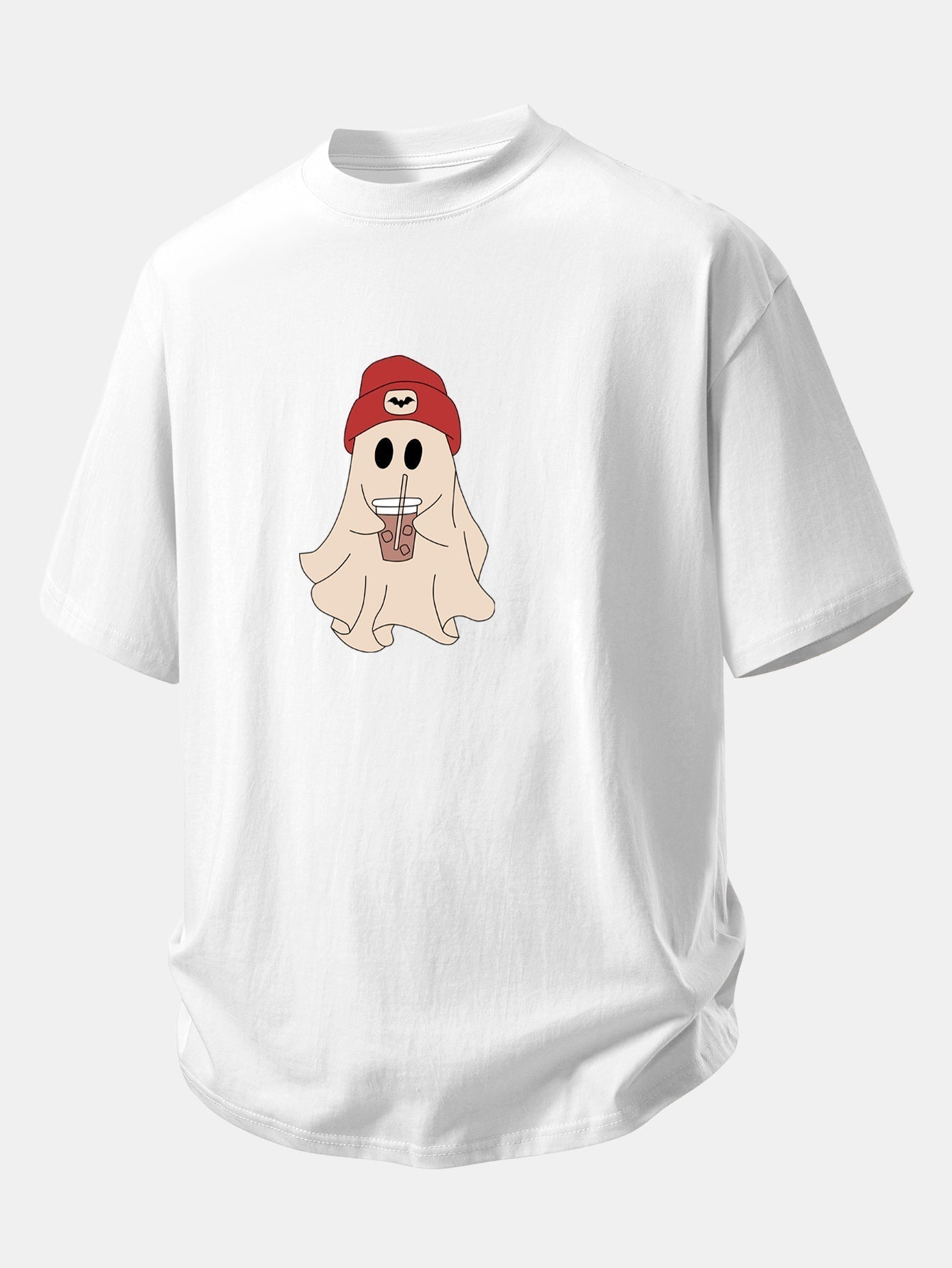 Comfortable Red Ghost Print Cotton T-Shirt