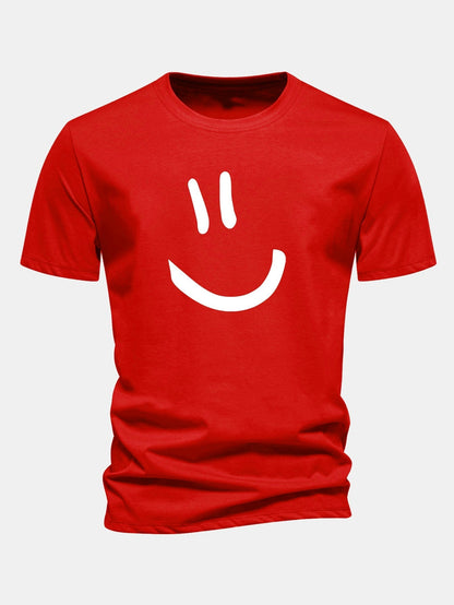 Classic Fit Cotton T-Shirt with Smiley Face Print