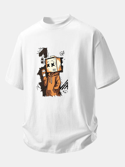 Comfortable Cartoon Box Head Graphic Cotton T-Shirt