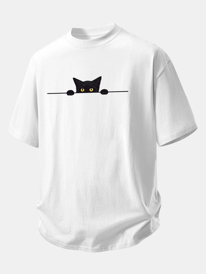 Comfortable Black Cat Graphic Cotton T-Shirt