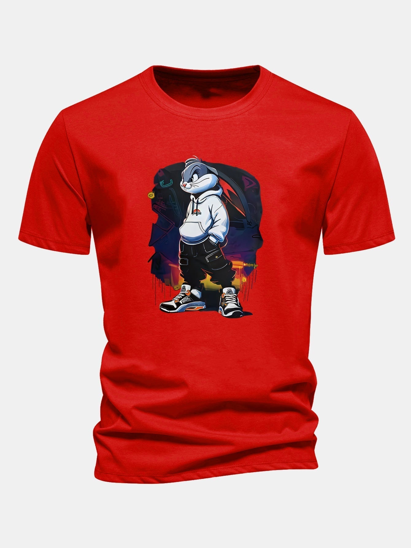 Classic Fit Cotton T-Shirt with Cartoon Rabbit Design