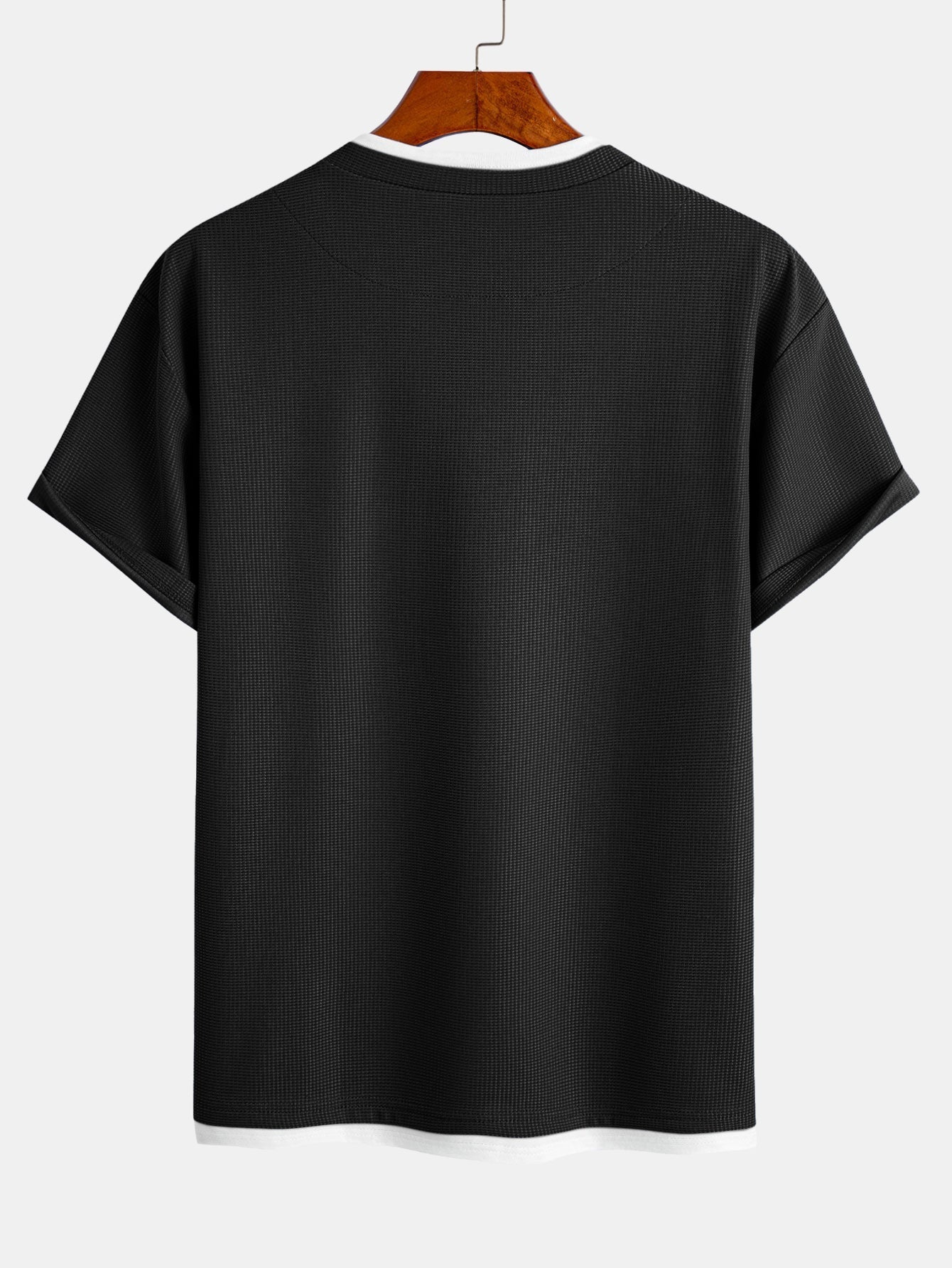 Comfortable 2-in-1 Notched Collar Waffle T-Shirt & Pleated Waffle Straight Leg Pants