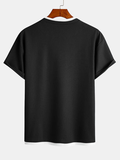 Comfortable 2-in-1 Notched Collar Waffle T-Shirt & Pleated Waffle Straight Leg Pants