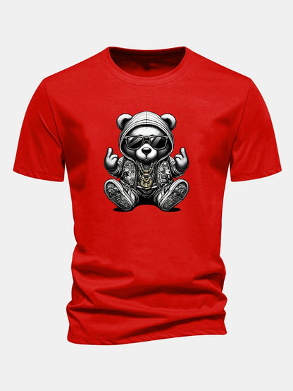 Classic Fit Cotton T-Shirt with Hip Hop Bear Graphic