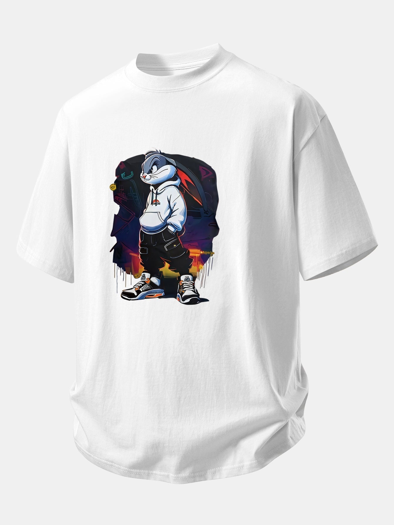 Casual Cartoon Rabbit Graphic Cotton Tee