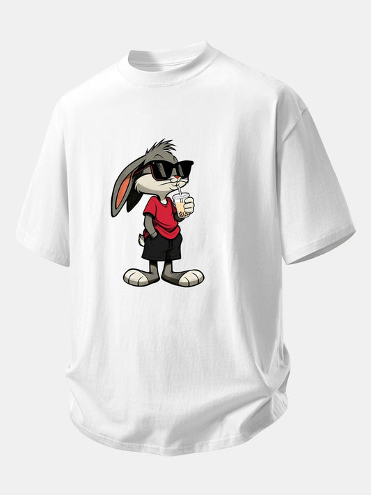 Comfortable Cartoon Rabbit Graphic Cotton Tee