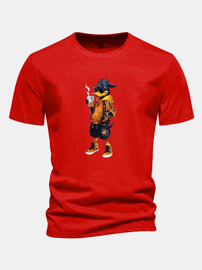 Classic Fit Cotton T-Shirt with Carton Duck Print