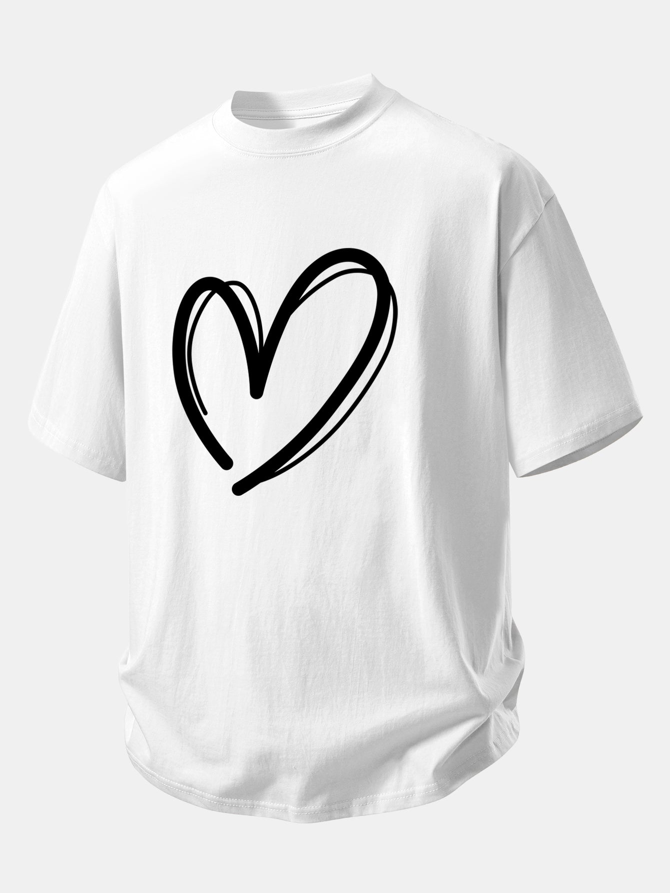 Comfortable Heart Print Cotton Tee