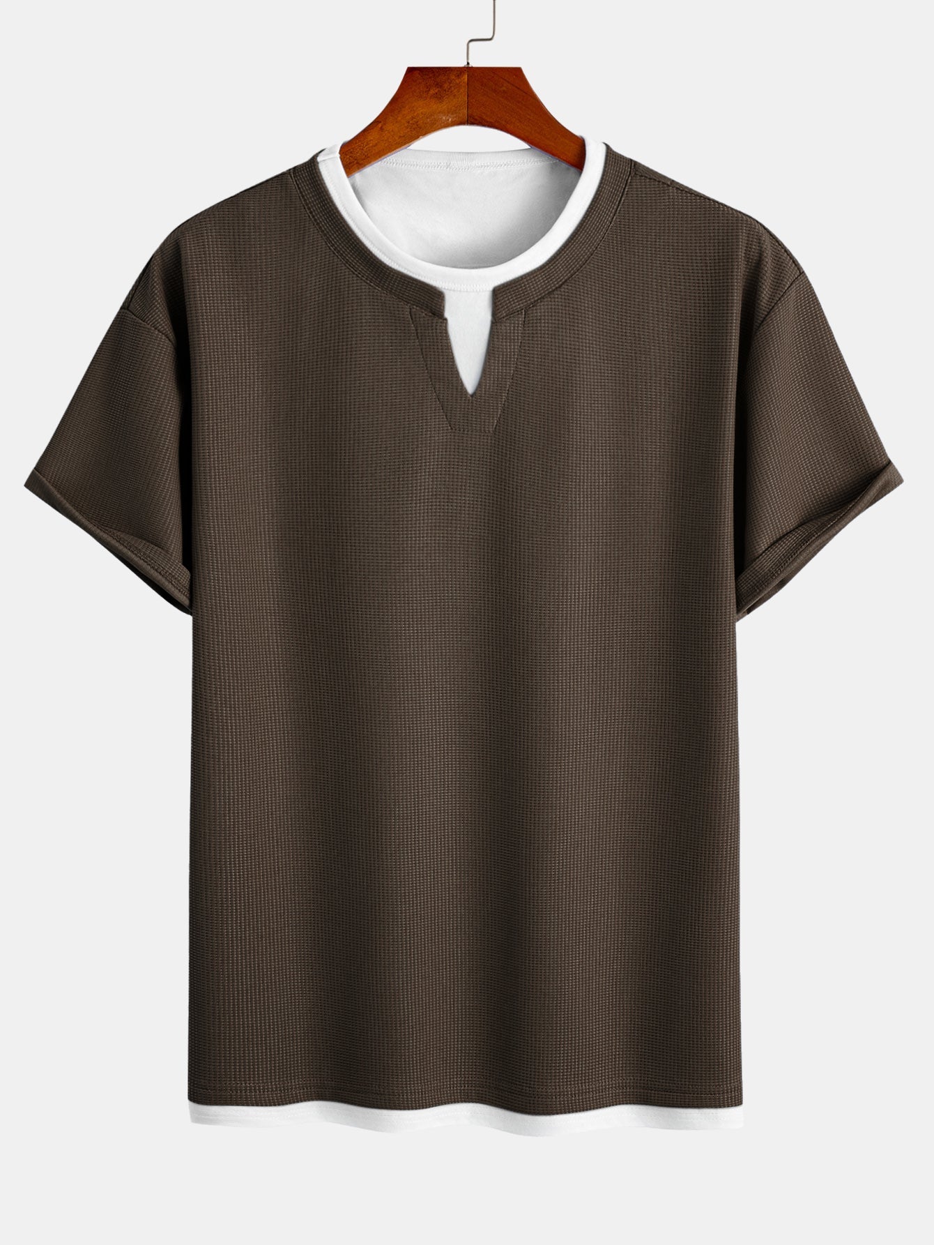 Comfortable 2-in-1 Waffle T-Shirt with Notched Collar