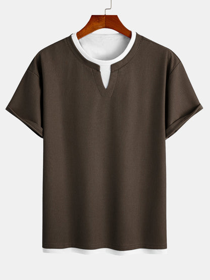 Comfortable 2-in-1 Waffle T-Shirt with Notched Collar
