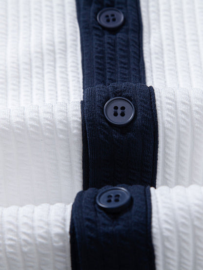 Two-Tone Ribbed Button-Up Shirt