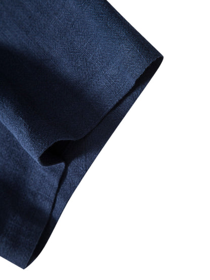Linen-Rayon Blend Button-Up Shirt with Striped Straight-Leg Linen Pants