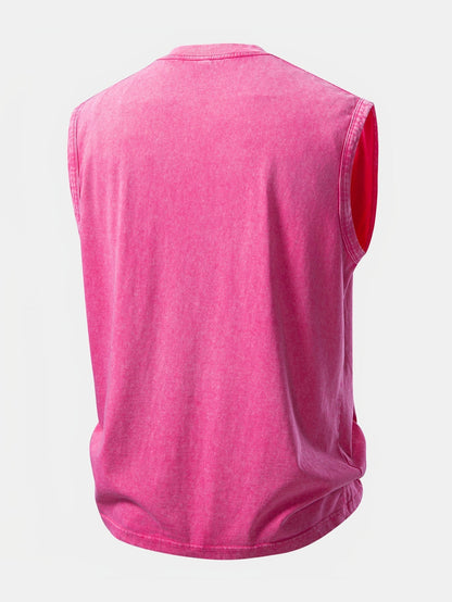 Distressed Washed Tank Top Featuring Pink Panther and V Sign Print