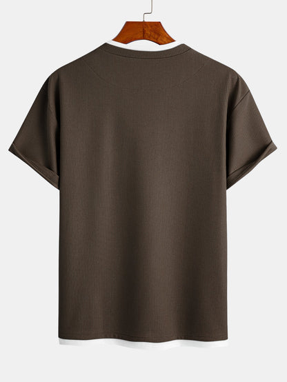 Comfortable 2-in-1 Waffle T-Shirt with Notched Collar