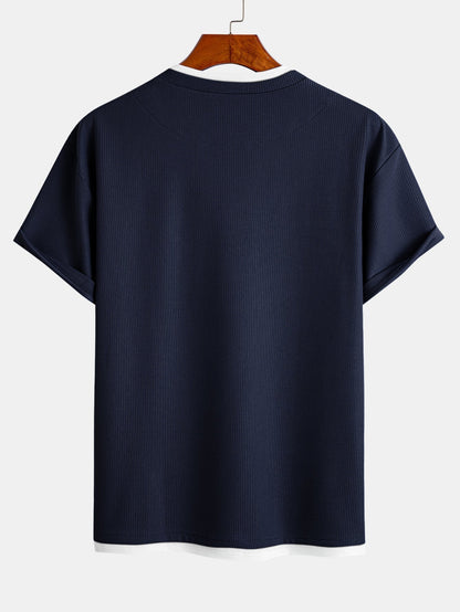 Comfortable 2-in-1 Waffle T-Shirt with Notched Collar