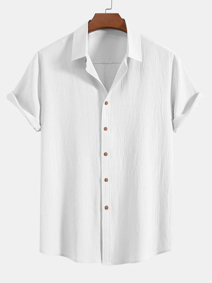 Textured Crinkle Button-Up Shirt with Straight-Leg Trousers