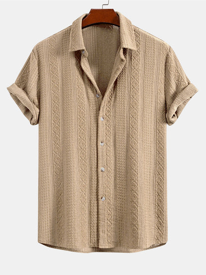 Geometric Patterned Jacquard Button-Up Shirt