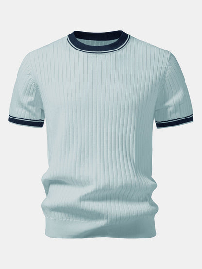 Color-Blocked Crew Neck Knit Tee
