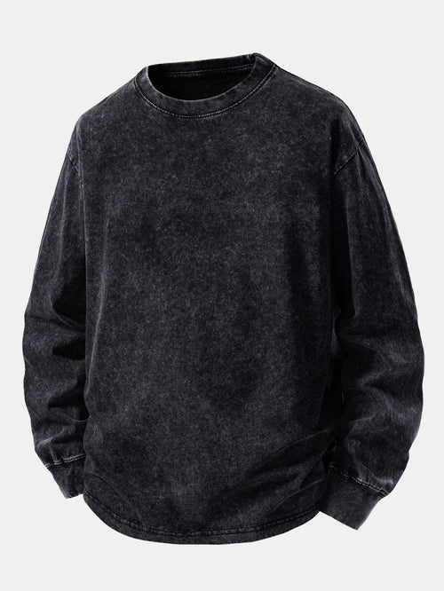 Casual Long Sleeve Washed Distressed Tee