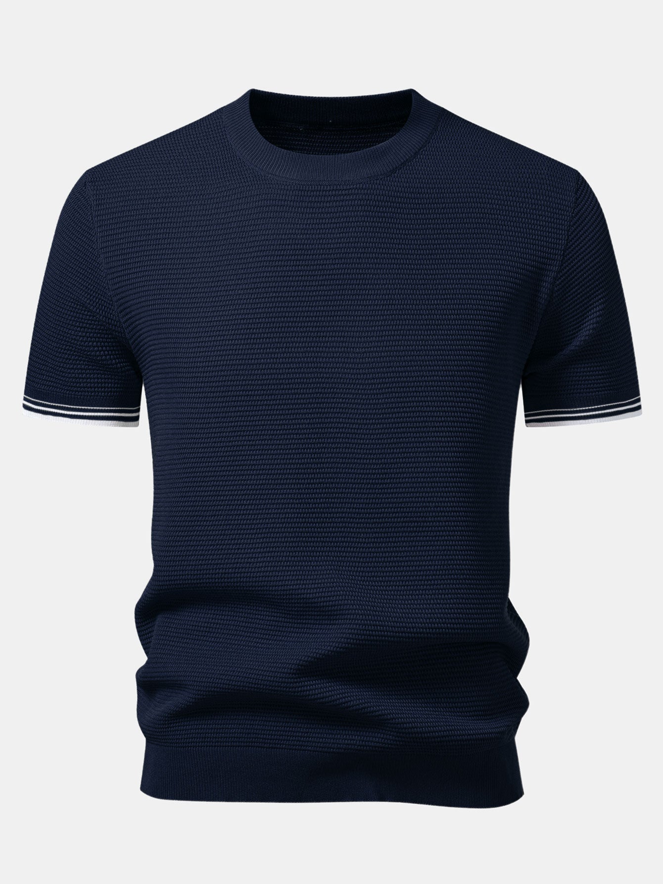 Ribbed Knit T-Shirt with Contrast Stripe Trim
