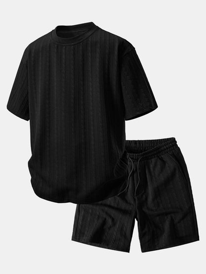 Comfortable Twisted Jacquard T-Shirt and Drawstring Shorts Set