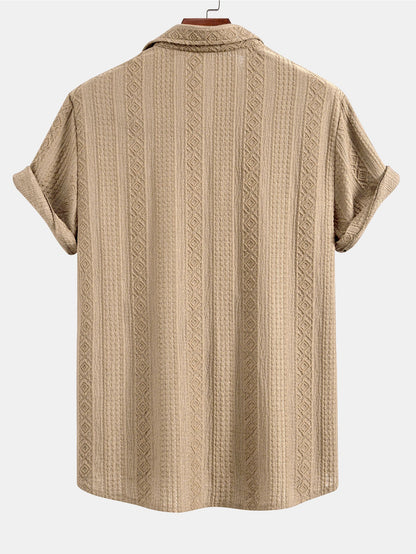 Geometric Patterned Jacquard Button-Up Shirt